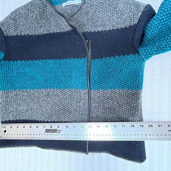 Bailey 44 Womens Textured Crop Jacket Medium Colorblock Faux Leather Trim Blue - Picture 9 of 9